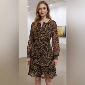 Badgley Mischka Leopard Print‎ Long Sleeve Dress size PL